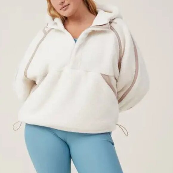 Cotton On Body Active Sherpa Fleece Hoodie | White & Tan | XL | NWT - Picture 1 of 9